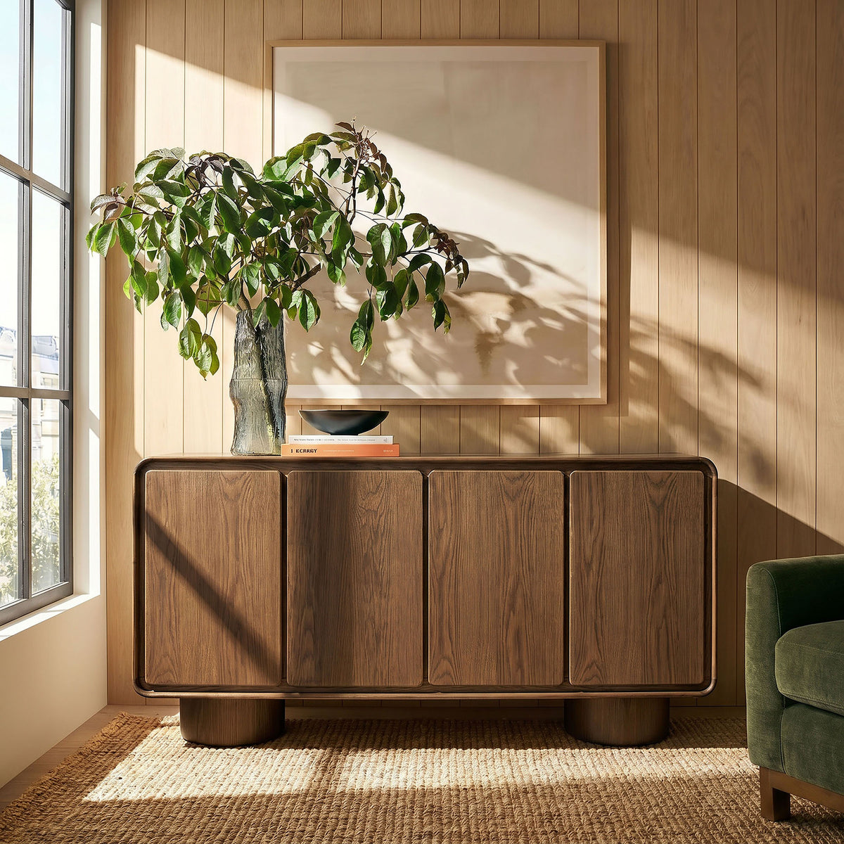 Lumo Walnut 4-Door Curved Wood Accent Cabinet - Ornate Home