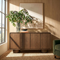 Lumo Walnut 4-Door Curved Wood Accent Cabinet - Ornate Home
