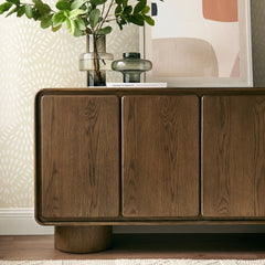 Lumo Walnut 4-Door Curved Wood Accent Cabinet - Ornate Home