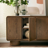 Lumo Walnut 4-Door Curved Wood Accent Cabinet - Ornate Home