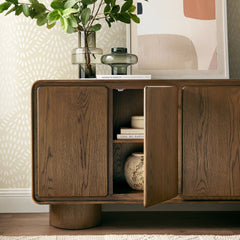 Lumo Walnut 4-Door Curved Wood Accent Cabinet - Ornate Home