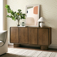Lumo Walnut 4-Door Curved Wood Accent Cabinet - Ornate Home