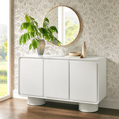 Lumo White 3-Door Curved Wood Accent Cabinet - Ornate Home