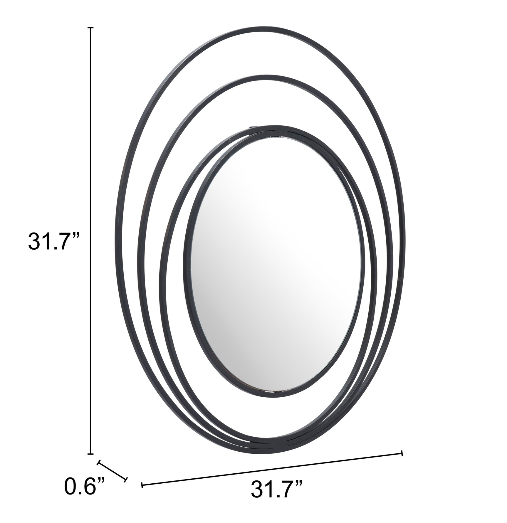 Luna Black Round Mirror
