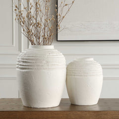 Luna White Ridge Ceramic Vases (Set of 2) - Ornate Home