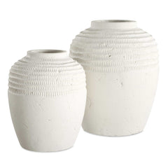 Luna White Ridge Ceramic Vases (Set of 2) - Ornate Home