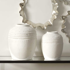Luna White Ridge Ceramic Vases (Set of 2) - Ornate Home
