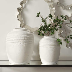 Luna White Ridge Ceramic Vases (Set of 2) - Ornate Home