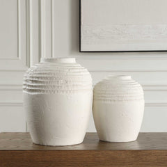 Luna White Ridge Ceramic Vases (Set of 2) - Ornate Home
