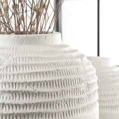 Luna White Ridge Ceramic Vases (Set of 2) - Ornate Home