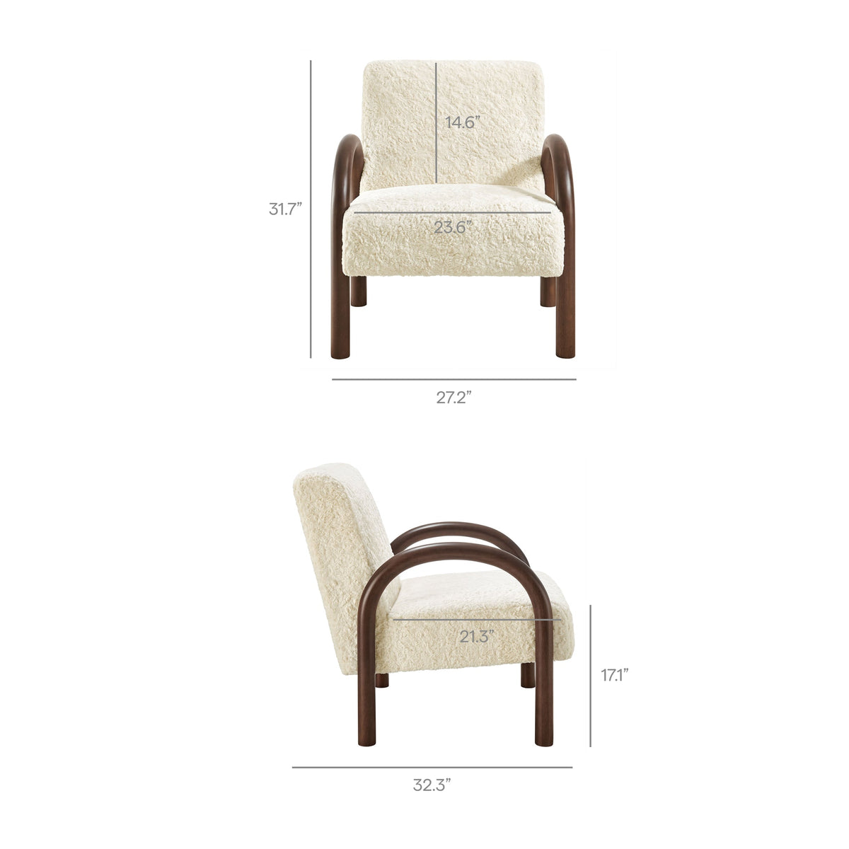 Lunet Ecru Faux Shearling Accent Armchair - Ornate Home
