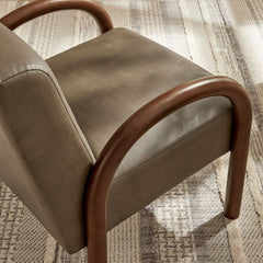 Lunet Mushroom Faux Leather Upholstered Accent Chair - Ornate Home