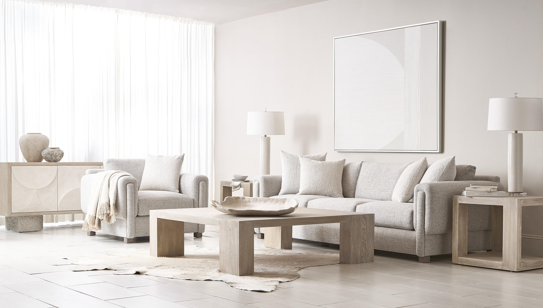 Lunula Sand Grey/Vellum/Flaxen Entertainment Credenza - Ornate Home