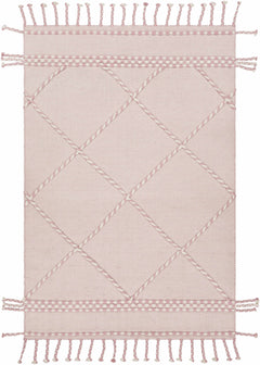 Lupton Pink Trellis Wool Rug with tassels - Clearance - Ornate Home