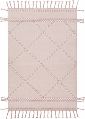 Lupton Pink Trellis Wool Rug with tassels - Clearance - Ornate Home