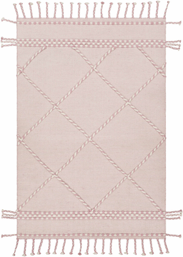 Lupton Pink Trellis Wool Rug with tassels - Clearance - Ornate Home
