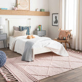 Lupton Pink Trellis Wool Rug with tassels - Clearance - Ornate Home
