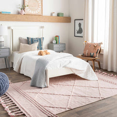 Lupton Pink Trellis Wool Rug with tassels - Clearance - Ornate Home