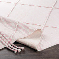 Lupton Pink Trellis Wool Rug with tassels - Clearance - Ornate Home