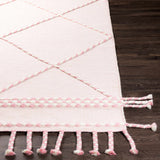 Lupton Pink Trellis Wool Rug with tassels - Clearance - Ornate Home