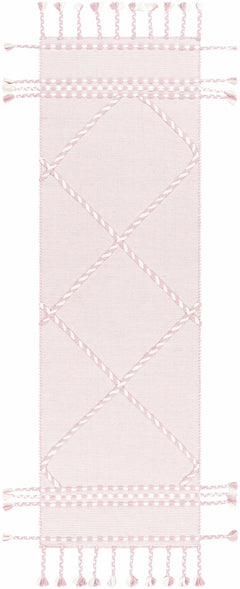 Lupton Pink Trellis Wool Rug with tassels - Clearance - Ornate Home