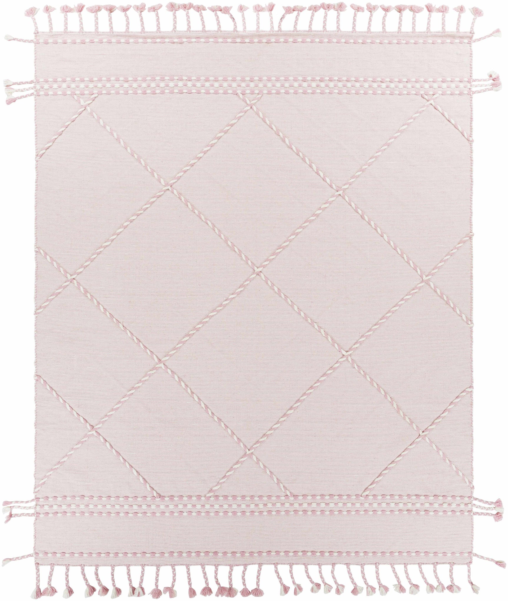 Lupton Pink Trellis Wool Rug with tassels - Clearance - Ornate Home