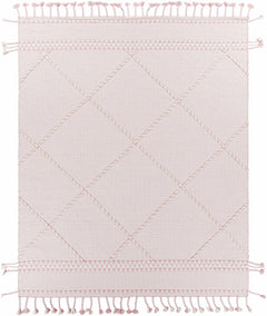 Lupton Pink Trellis Wool Rug with tassels - Clearance - Ornate Home