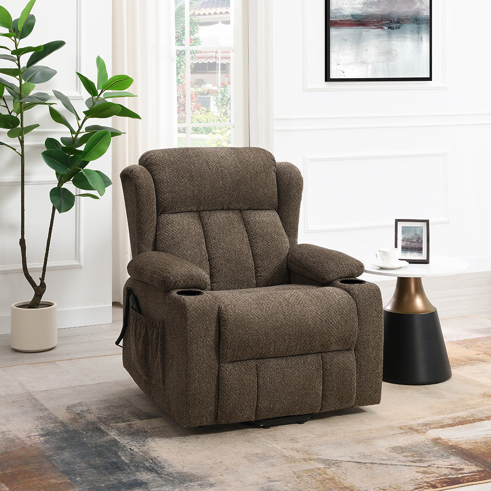 Lusio Brown Power Motion Recliner w/Lift & Cup Holder - Ornate Home