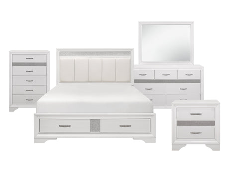 Luster White/Silver 5-Piece Queen Bedroom Set - Ornate Home