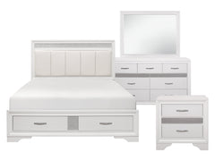 Luster White / Silver Glitter 4-piece Queen Bedroom Set - Ornate Home
