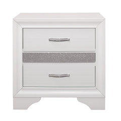 Luster White / Silver Glitter 4-piece Queen Bedroom Set - Ornate Home