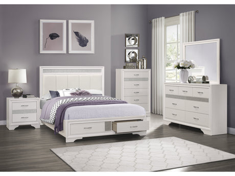 Luster White/Silver Glitter Eastern King Platform Bed - Ornate Home