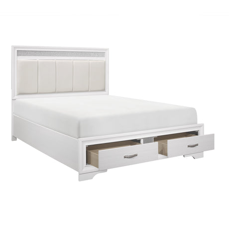 Luster White/Silver Glitter Eastern King Platform Bed - Ornate Home