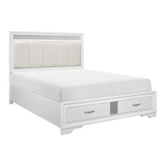 Luster White/Silver Glitter Queen Platform Bed - Ornate Home