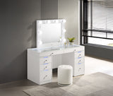 Luxo White Vanity Set w/LED Mirror & Stool - Ornate Home