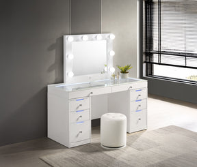 Luxo White Vanity Set w/LED Mirror & Stool - Ornate Home