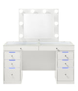 Luxo White Vanity Set w/LED Mirror & Stool - Ornate Home