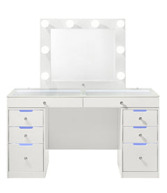 Luxo White Vanity Set w/LED Mirror & Stool - Ornate Home
