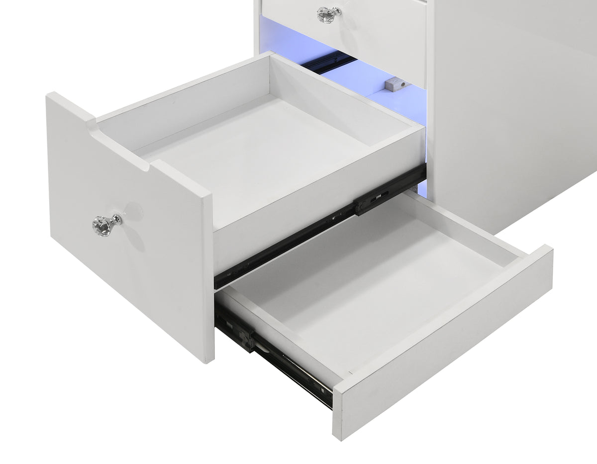 Luxo White Vanity Set w/LED Mirror & Stool - Ornate Home