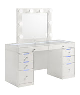 Luxo White Vanity Set w/LED Mirror & Stool - Ornate Home