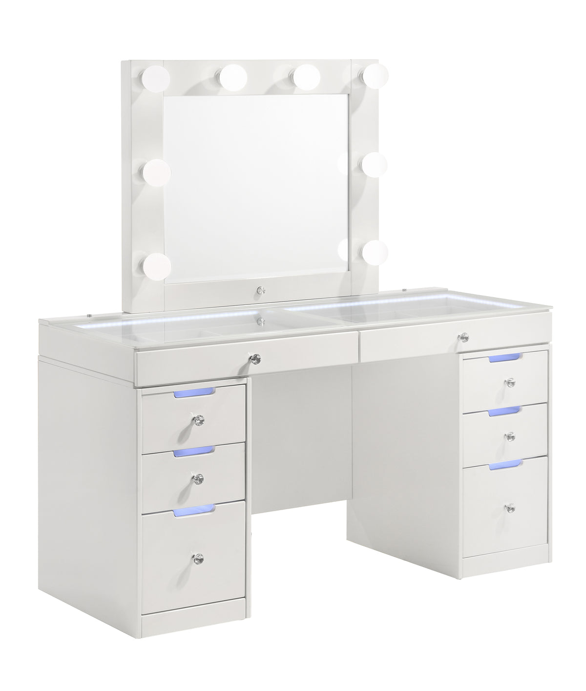 Luxo White Vanity Set w/LED Mirror & Stool - Ornate Home