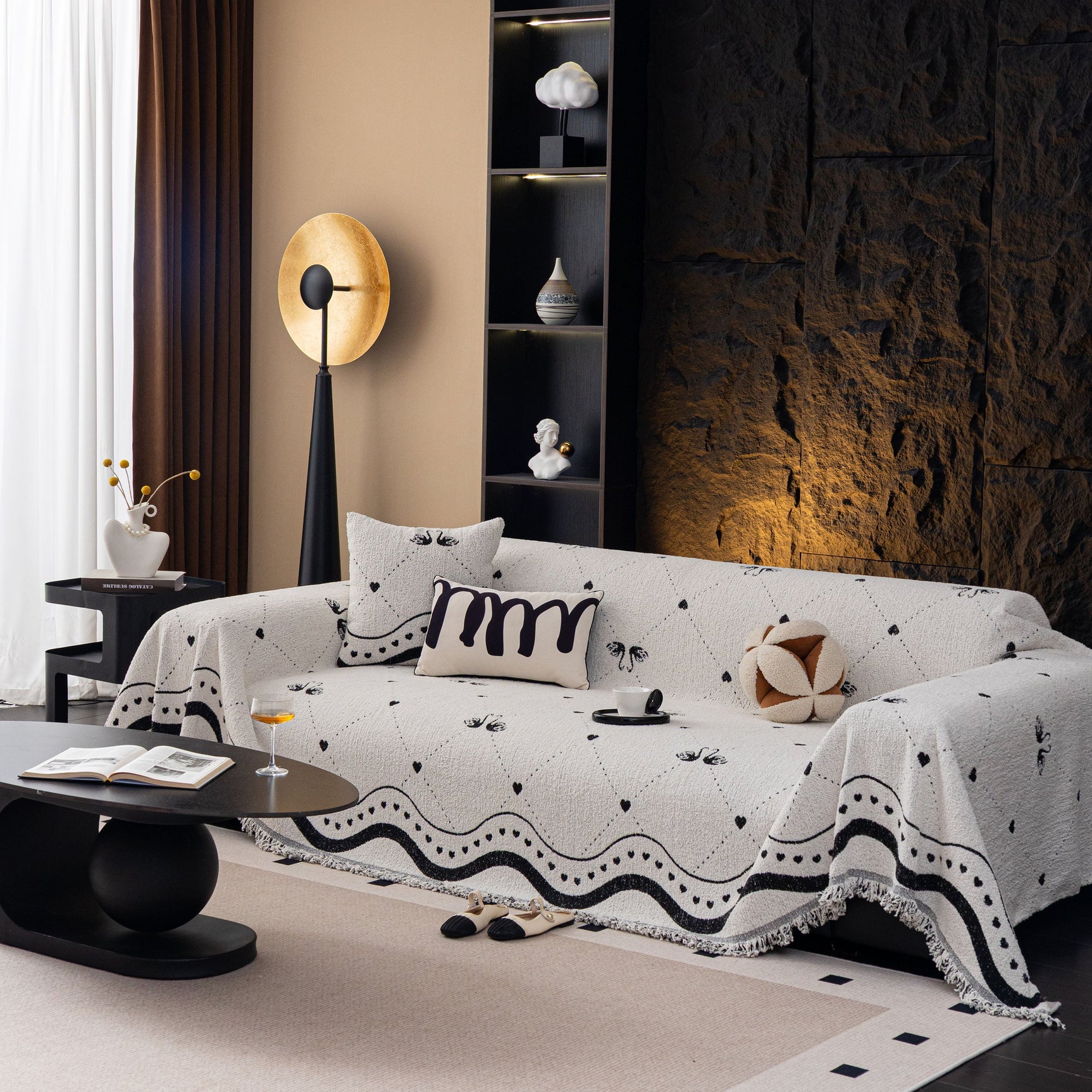 Luxurious Jacquard Couch Cover, Snag-Resistant Pet Friendly Couch Throw with Fringe - Ornate Home