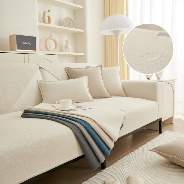 Luxurious Teddy Velvet Solid Sofa Towel - Non-Slip Waterproof Sofa Cover Furniture Protector and Pet Couch Cover - Ornate Home