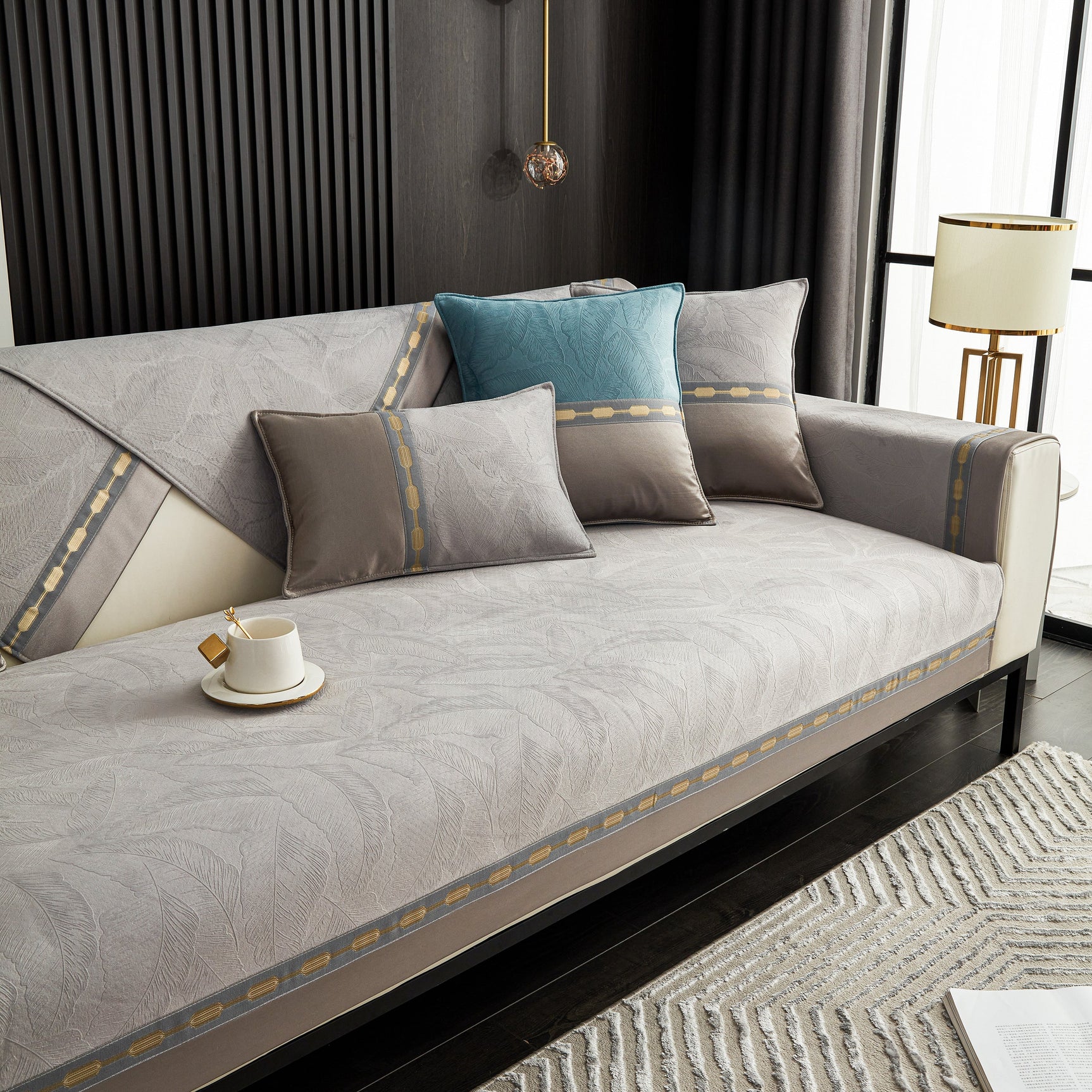 Luxury 3D Embossed Velvet Sofa Cover Anti Slip Plush Cushion Slipcover for Living Room - Ornate Home