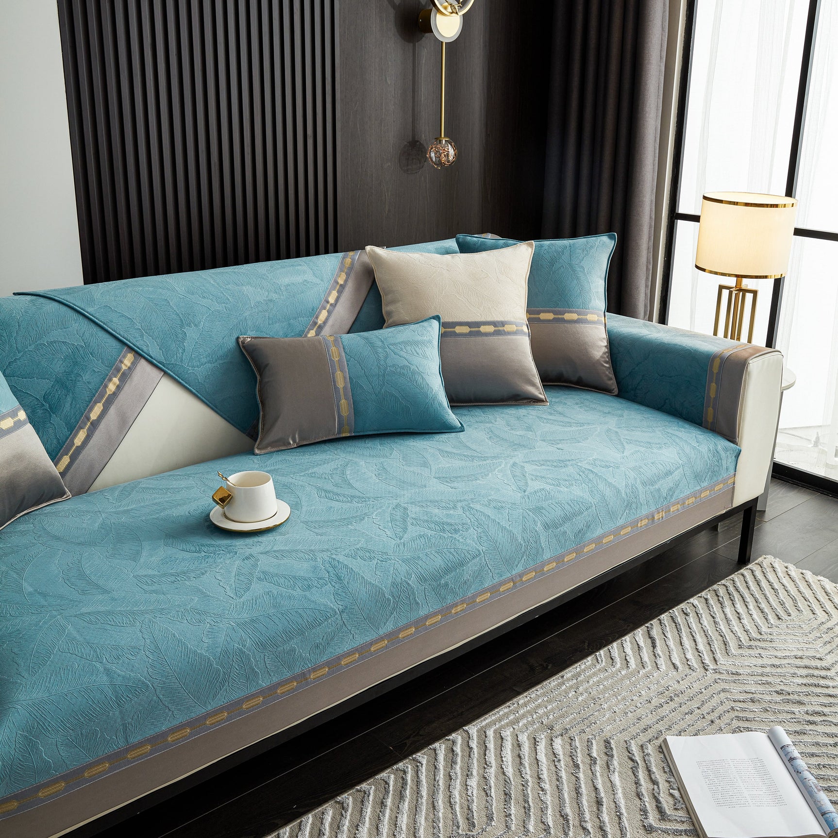 Luxury 3D Embossed Velvet Sofa Cover Anti Slip Plush Cushion Slipcover for Living Room - Ornate Home