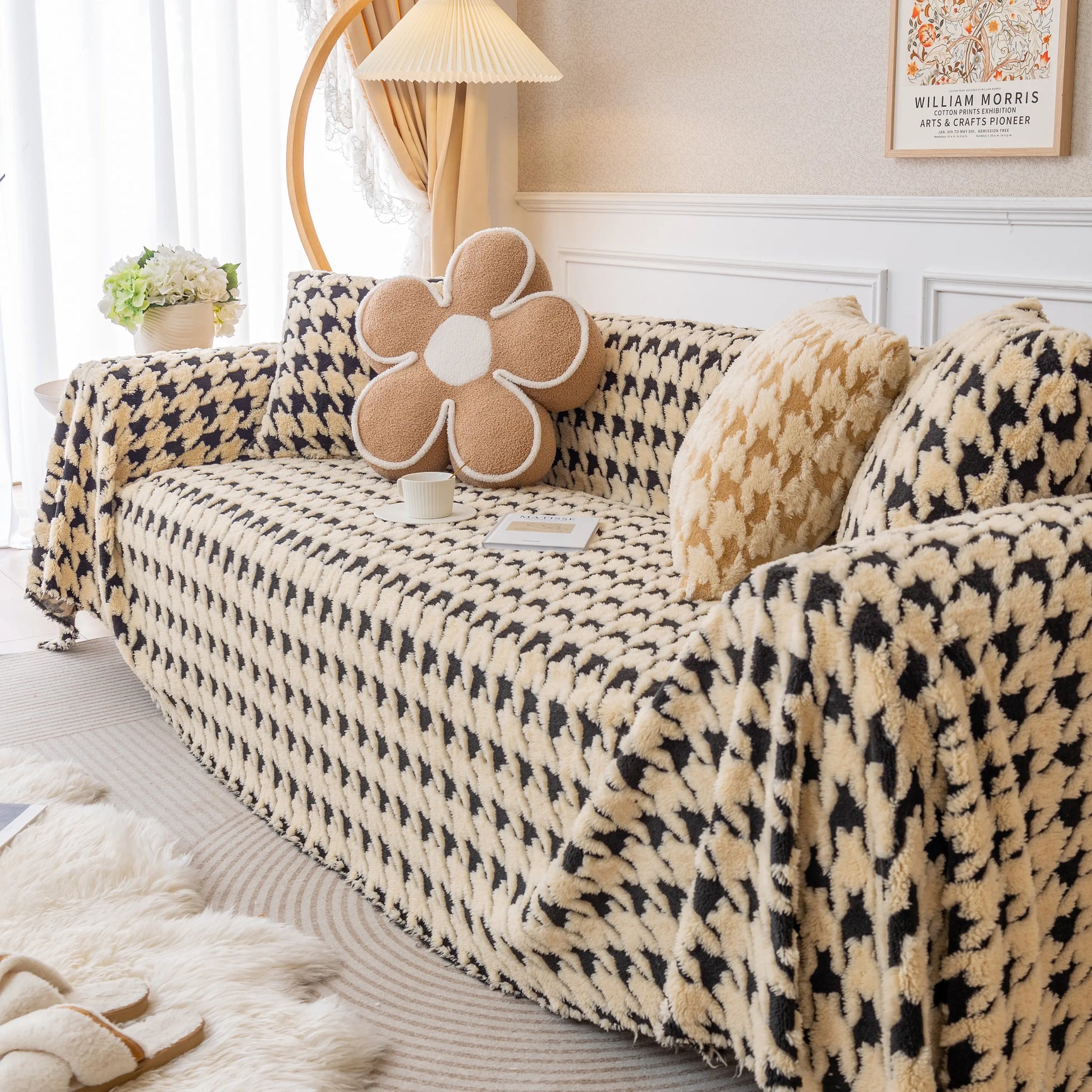 Luxury Plush Universal Couch Cover Blanket, Washable Couch Protector Houndstooth Sofa Covers - Ornate Home