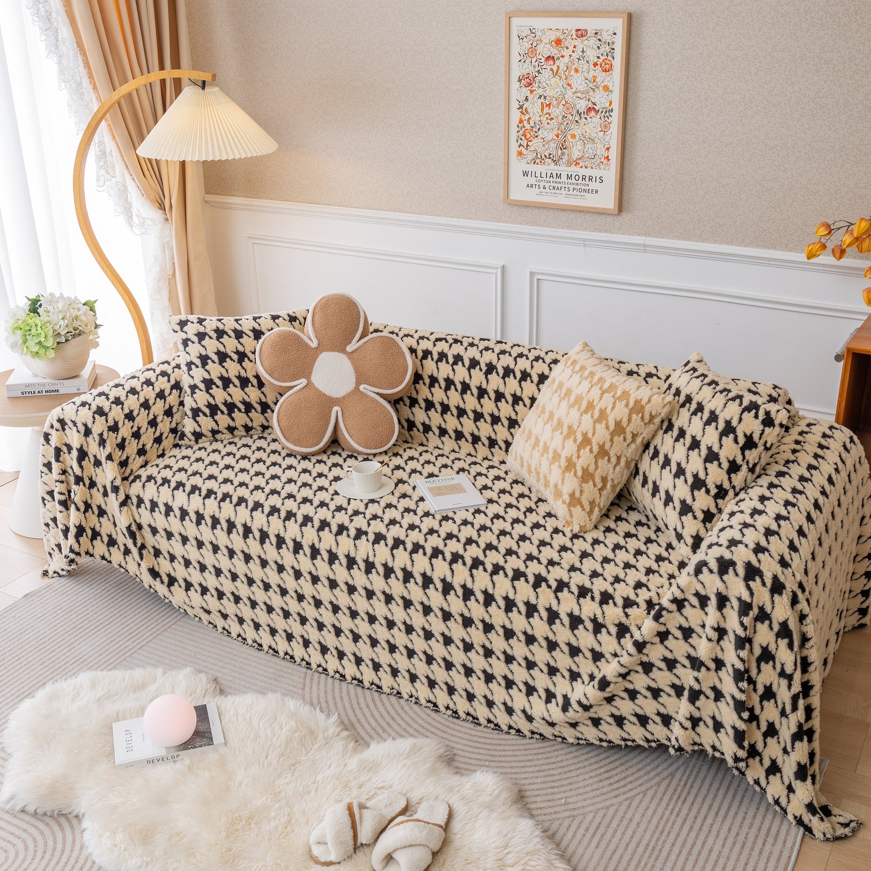 Luxury Plush Universal Couch Cover Blanket, Washable Couch Protector Houndstooth Sofa Covers - Ornate Home