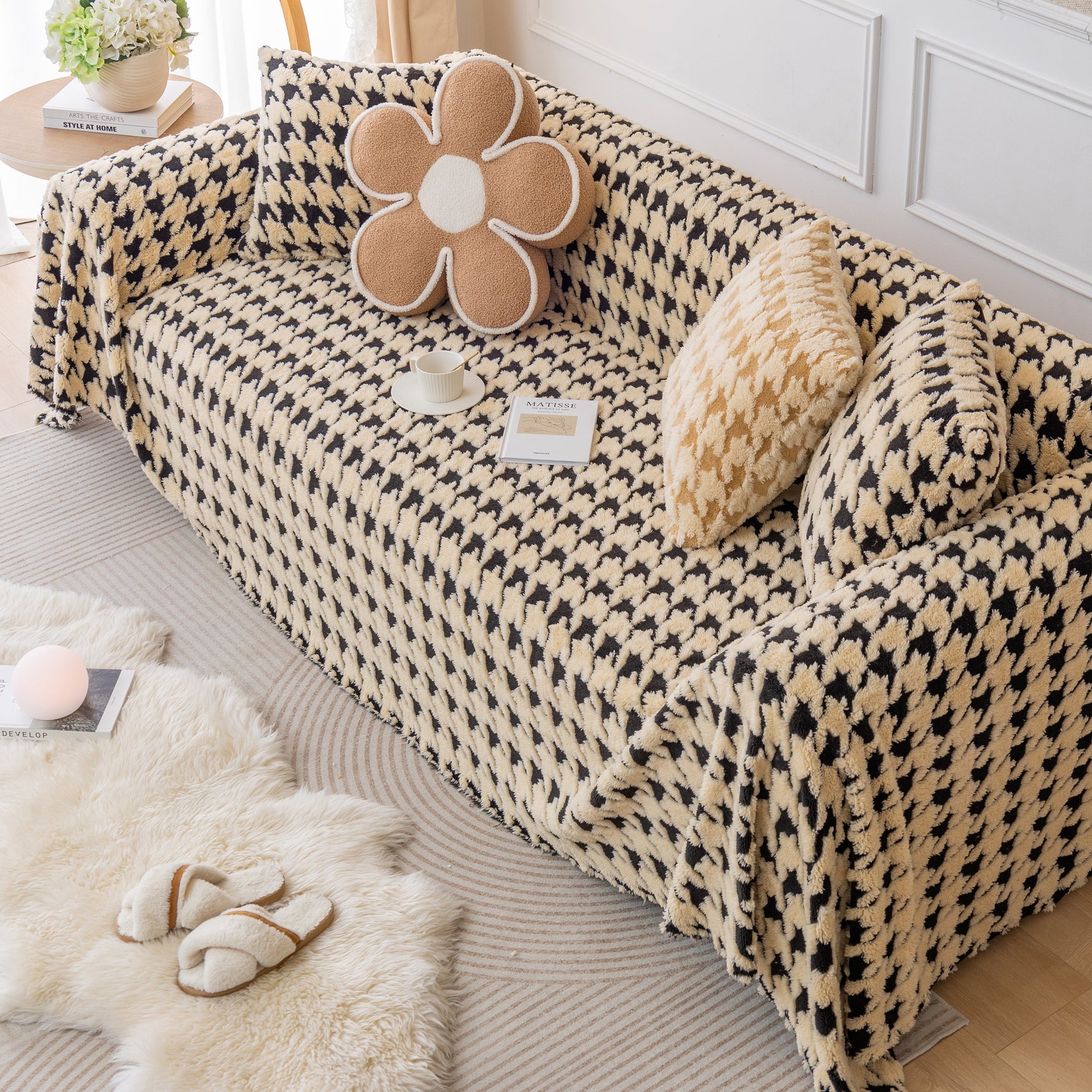 Luxury Plush Universal Couch Cover Blanket, Washable Couch Protector Houndstooth Sofa Covers - Ornate Home