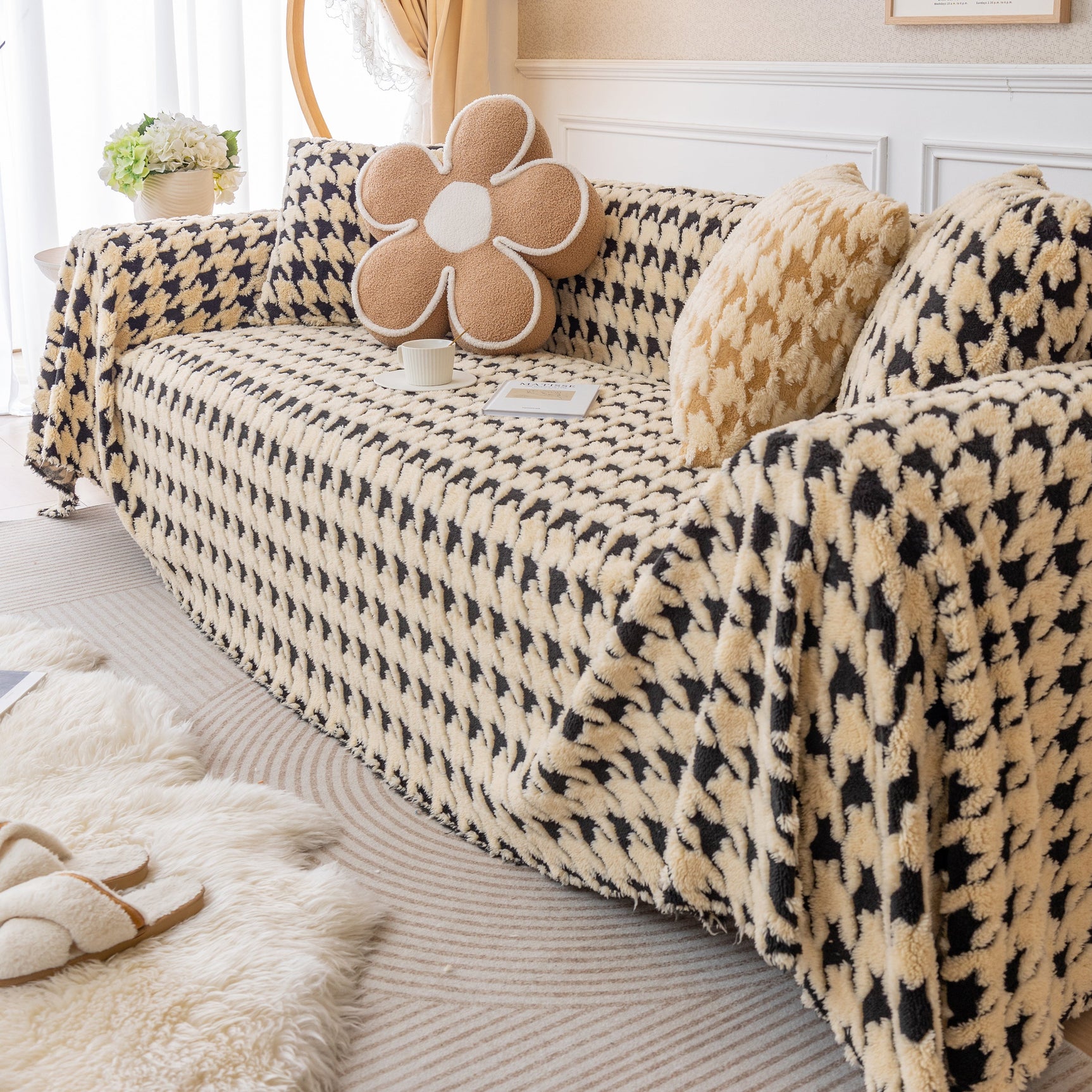 Luxury Plush Universal Couch Cover Blanket, Washable Couch Protector Houndstooth Sofa Covers - Ornate Home