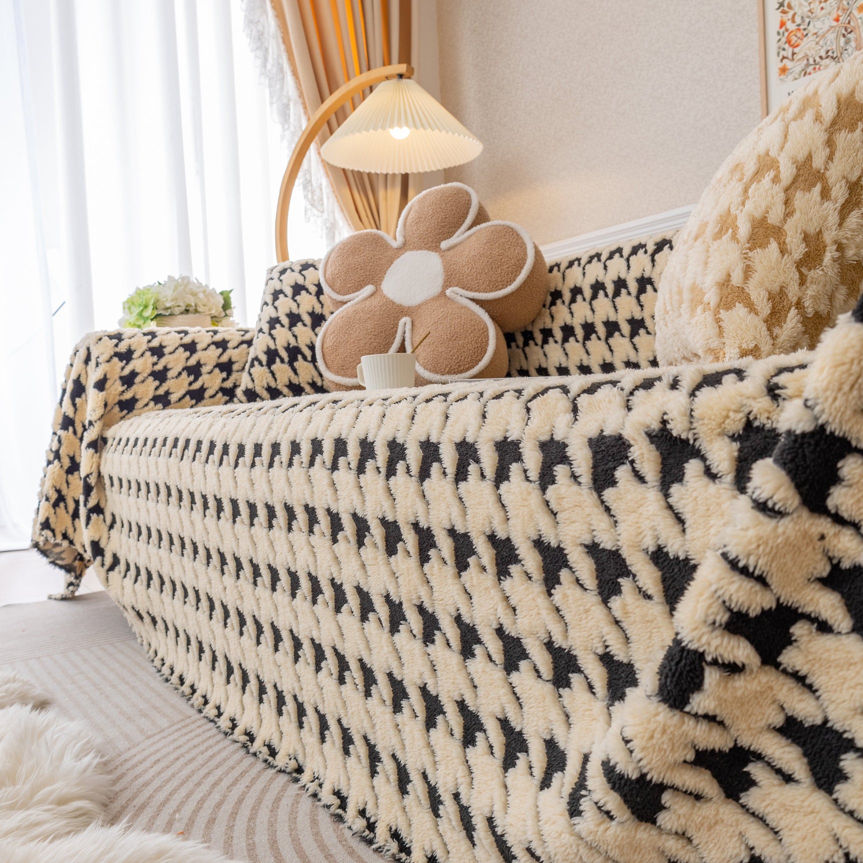 Luxury Plush Universal Couch Cover Blanket, Washable Couch Protector Houndstooth Sofa Covers - Ornate Home